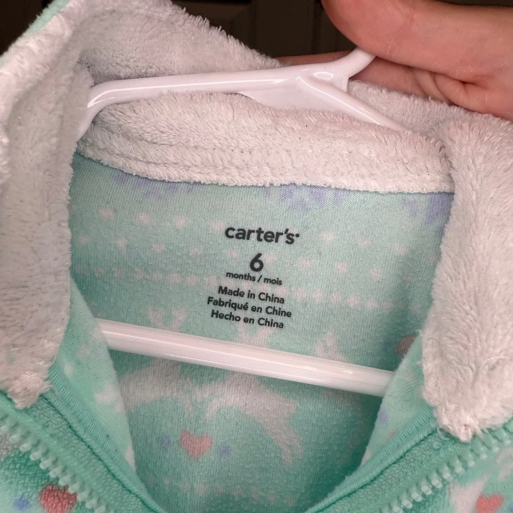 Carters Baby‎ Girl Size 6 Months Fleece Pajamas Sleepsuit Snowflakes Reindeer